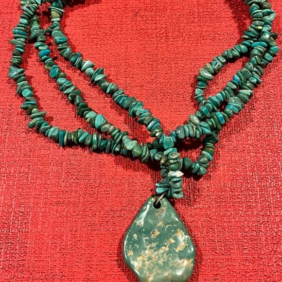 🔵LOVED GENUINE TURQUOISE VINTAGE STERLING SILVER PENDANT MULTI-STRAND NECKLACE - Picture 7 of 12